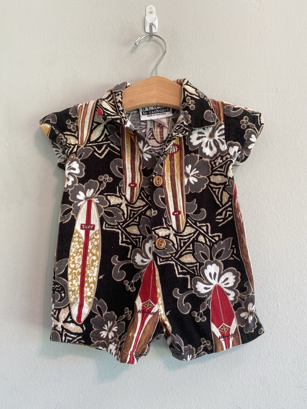 Vintage BLOOZ by CachCach Hawaiian Surf Cotton Romper 6-9 Months